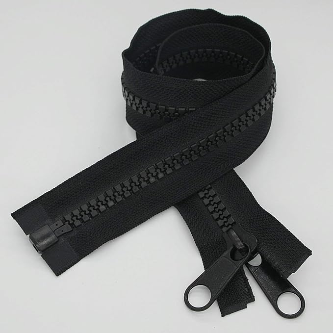 Leekayer 2PCS #10 48 Inch Heavy Duty Zippers for Sewing Separating Large Plastic Zippers Black Tape with Double Pull Tab Slider, Sleeping Bag, Boat, Canvas, Cover, Trampoline, Dog Bed,Tent (48" 2pcs)