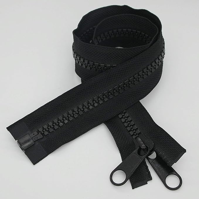 Leekayer 1PCS #10 114 Inch Heavy Duty Zippers for Sewing Separating Large Plastic Zippers Black Tape with Double Pull Tab Slider, Sleeping Bag, Boat, Canvas, Cover, Trampoline, Dog Bed,Tent