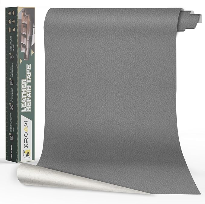 Leather Repair Tape, 23.6x79 inch Leather Patches for Furniture, Self Adhesive Leather Repair Patch for Sofas, Couches, Leather Covers, Seats, Chairs, Vinyl Repair Tape Light Gray
