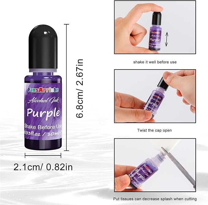 FansArriche Alcohol Inks for Resin, 16 Colors High Concentrated Alcohol Ink Set for Epoxy Resin, Alcohol-Based Resin Ink for Coasters, Fluid Painting Crafts, Tumbler Making, 10 ml Each