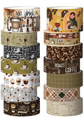 Coffee Themed Washi Tape Set, 14 Rolls Vintage Crafts Tape, Art Decorative Tape for Scrapbooking Supplies, Junk Journal, Bullet Journaling, Vision Board Supplies