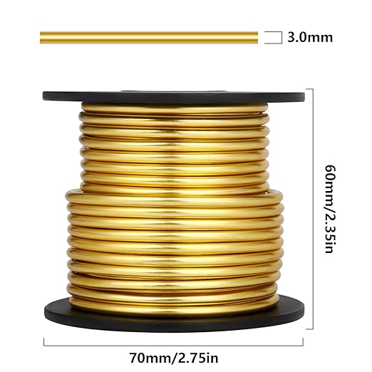 Aluminum Craft Wire, 32.8 Feet 3.0 mm/ 8 Gauge Gold Bendable Soft Metal Aluminum Wire Roll Bulk for DIY Crafts Sculpting Jewelry Making