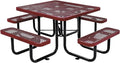 Global Industrial 46" Square Picnic Table, Expanded Metal, Red Thermoplastic Coating, Attached Benches, 1-1/2” Umbrella Pole Hole, Outdoor-Rated, 1000 lb Capacity