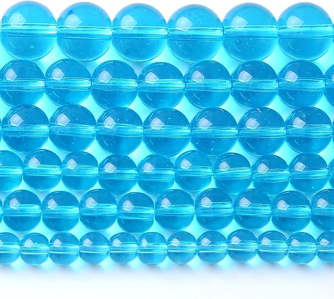 8MM Lake Blue Glass Beads Natural Gemstone Round Loose Stone Beads for Jewelry and Bracelets Making 90pcs 2 Strands 32"