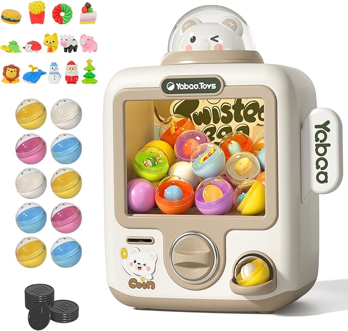 34 Pcs Claw Machine for Kids 3-12, Bears Gachapon Machine Toys for Girls 3 4 5 6 Year Old, Mini Vending Machine, Gumball Prize Machine Maker Game for Party, for Boys Girls 3 4 5 6 7 8