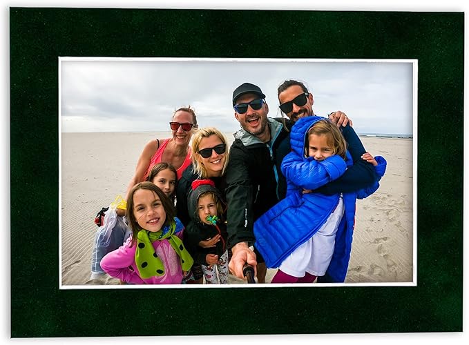11x14 Mat Bevel Cut for 8.5x11 Photos - Acid Free Green Suede Precut Matboard With Backing Board and Crystal Clear, Self Seal Photo Mat Bag - For Pictures, Photos, Framing - 4-ply Thickness