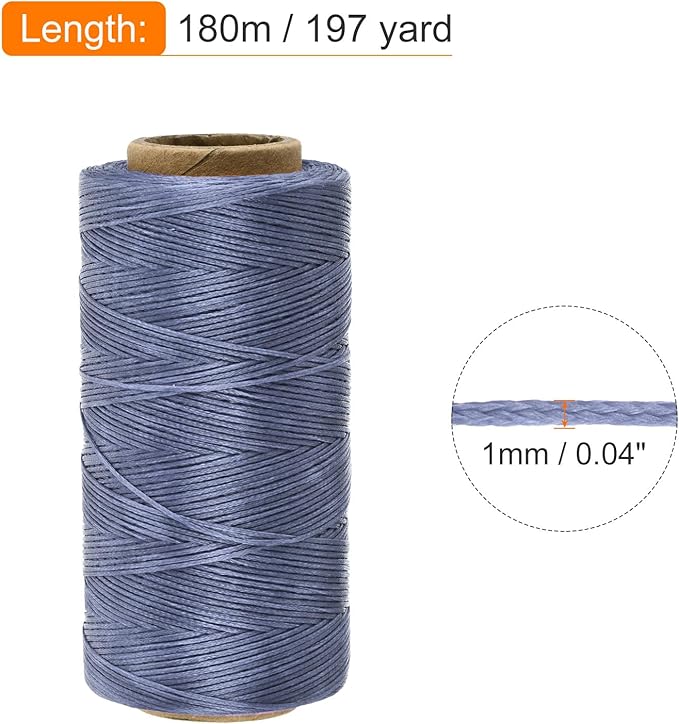 MECCANIXITY Waxed Thread,197 Yard 1mm 210D Flat Wax Thread Polyester Waxed String for Leather Sewing Hand Weaving Book Binding Home Decoration,Gray Blue