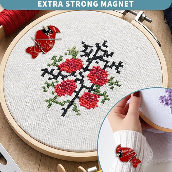 Magnetic Needle Minder Magnet Embroidery Accessories and Supplies Embroidery Needle Holder Cross Stitch Holder Needlework Supplies (Cardinal) (Brid)