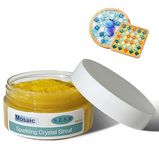 Mosaic Grout for Crafts, Sparkling Colorful Crystal Sealant is Specially Designed for Use in Mosaic Kits for Adult to Decorate Tessellated Coasters, Table Tops, Walls and Vases, Yellow, 5 oz