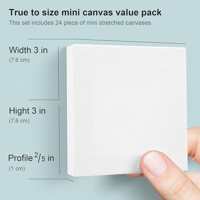 AUREUO Mini Stretched Canvas - 3x3 Inch/24 Pack - 2/5 Inch Profile Small Square Canvas - Gift Set Bulk Pack Canvases for Acrylic Painting & Craft