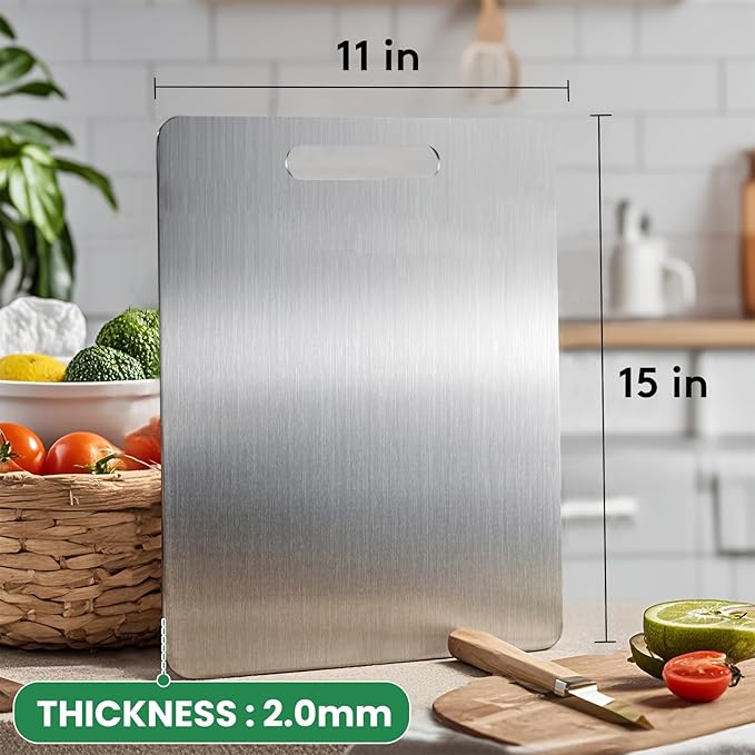 2 Pack, 100% Pure Titanium Cutting Board - 15x11 Inch Non-Slip Kitchen Chopping Board, Dishwasher Safe, Scratch Resistant, Easy to Clean, Durable & Hygienic for Meat, Vegetables, and Fruits