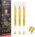 Gold Gel Pens, 1.0 mm Extra Fine Point Gel Ink Pens, Opaque Gold Archival Ink Pens for Black Paper Drawing, Sketching, Card Making, White Gel Pen for Artists Drawing, 3 Pack