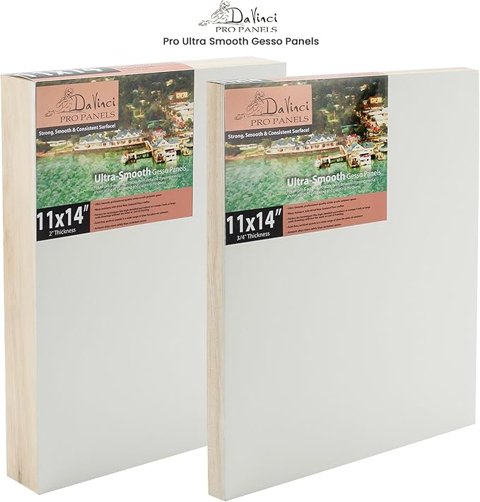 Da Vinci Pro Ultra Smooth Wood Canvas Gesso Board - 3/4" Deep, 18x18 Pack of 4 Single White Acrylic Polymer Gesso Panels for Painting Fine Portraits and Ultra Fine Detail Illustrations and Artwork
