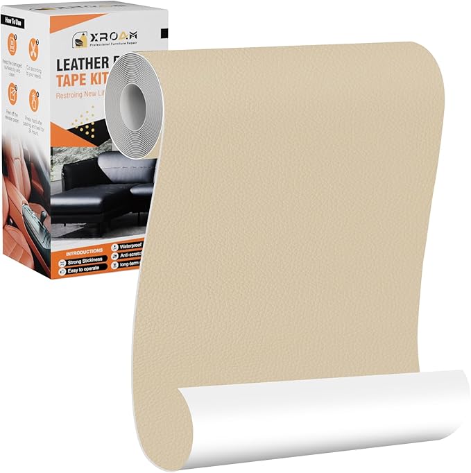 Leather Repair Tape, 4.7x63 inch Leather Patches for Furniture, Self Adhesive Leather Repair Patch for Sofas, Couches, Leather Covers, Seats, Chairs, Vinyl Repair Tape Beige
