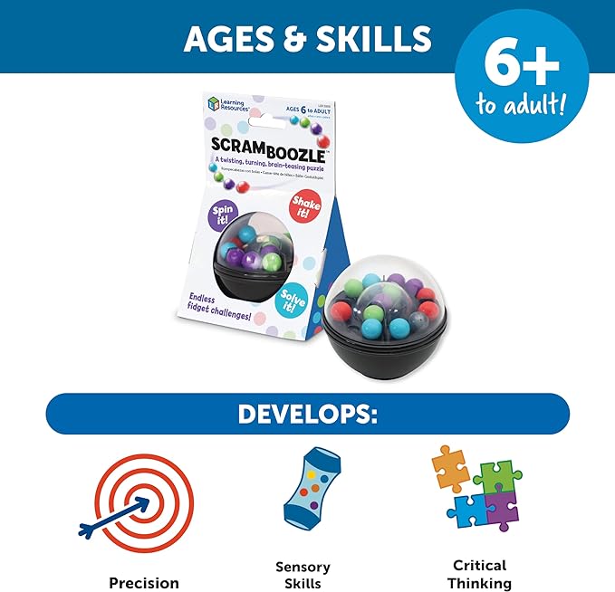 Learning Resources Scramboozle Puzzle Ball - 3D Brain Teasers and Puzzle Games for Kids and Adults, Puzzle Sort Ball Game, Fidget Toys, Travel Games for Ages 6+