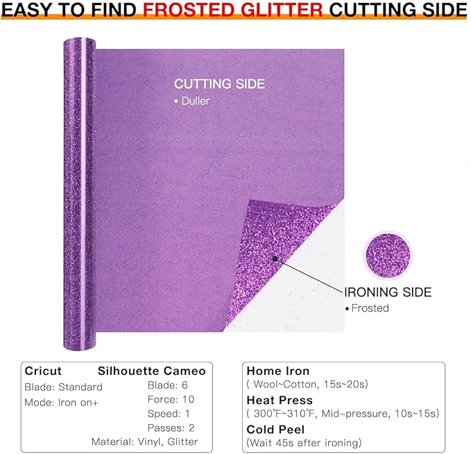 HTVRONT Purple Glitter HTV Heat Transfer Vinyl Rolls - 10" x 8ft Glitter HTV Vinyl for T-Shirts, Easy to Cut & Weed for Heat Vinyl Design