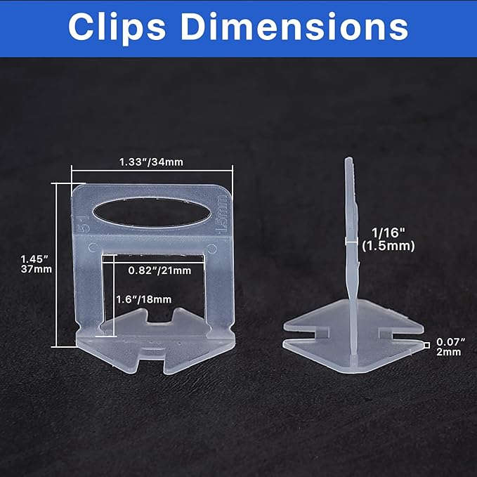 Tile Leveling System Clips Spacers Tile Leveler Clips DIY Tile Leveler Spacers 2100 Pcs 1/16" (1.5mm) for Professional Ceramic Tile and Stone Installation (2100 1/16")