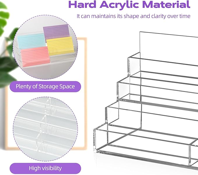 4 Tier Index Card Display Stand 3x5 Acrylic Card Holder for Desk File Note 8 Pockets Clear Postcard Stand Index Card Rack Acrylic Business Card Stand for Office Classroom 10.8 X 4 X 5.1 No Index Card