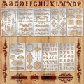 9PCS Metal Stencils Wood Burning Stencil Journal Border Stencils Letter Stencil Engraving Templates for Painting Scrapbooking Bookmark Flower Vines DIY(4 x 7 Inch)