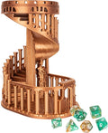 DND Dice Tower with Tray for Role Playing Game,Dungeons and Dragons,D&D,TRPG,7PCS Dice Included,Perfect Ancient Roman Castle Theme Dice Rolling Tower (Red Copper Color)