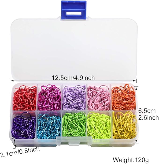 Colorful Metal Knitting Pins Stitch Markers Pear Shape Safety Pins for Sewing Clothing DIY Craft Making with Storage Box Knitting Counter Crochet Needle Clip Ring(10 colors-500pcs)
