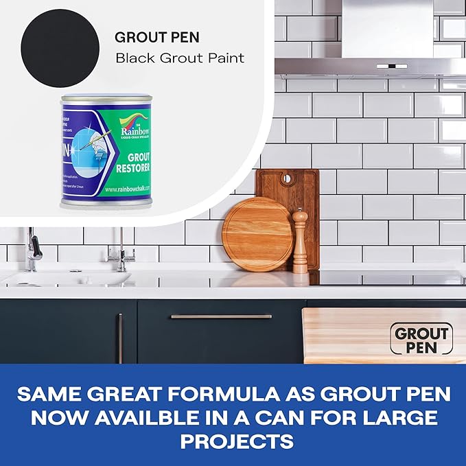 Grout Pen Black Grout Paint: Waterproof Tile Paint Grout Refresh Restorer for Floor, Kitchen & Bathroom Shower Tiles - Black - Can Size for Larger Projects - 125ml (4.2oz)