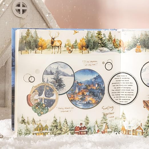 6 Rolls Winter PET Tape Set, Landscape Stickers for Journaling, Scrapbooking, and DIY Crafts, with Decorative Clip