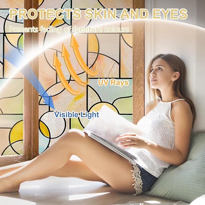 3D Stained Glass Window Privacy Film, Heat Control UV Blocking Static Cling Decorative Window Film for Bathroom,Front Door,Home Non Adhesive,16.9 x 78.7 inches Wilderness