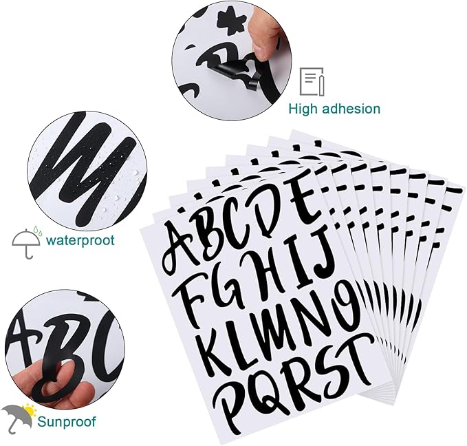 Outus 576 Pieces 8 Sheets Letters Stickers Self Adhesive Vinyl Letter Alphabet Number Stickers Mailbox Numbers Sticker, Decals for Classroom Decor, Sign, Door(Black,3 Inch)