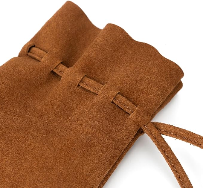 Medieval Drawstring Coin Pouch Bag, Leather Coin Pouch，Renaissance Drawstring Pouch Dice Bag, Small Coin Purse for Women/Men, Brown Swayze Suede