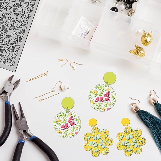 Arbuya Swirls Flowers Blossom Polymer Clay Texture Mat - Flourish Flowers Texture Sheet for Polymer Clay Jewelry Making, Earring Charms, DIY Craft Supplies