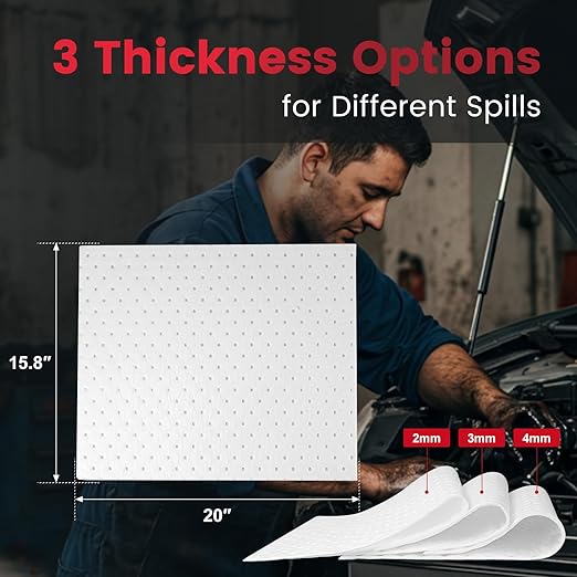 Oil Absorbent Pads | 16"x20" Oil-Only Spill Mat 100-Pack | Industrial Spill Control for Oil & Fuel(32 Gal/Box) | Repels Water Absorbing Sheets