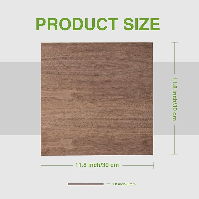 ROBOTIME 6-Pack Laser Wood Sheets 1/8" - 12 x 12 x 1/8 Inch - Basswood 2Pcs & Walnut 2Pcs & Birch 2Pcs - 3mm Plywood Sheets for Laser Cutting, Engraving & Wood Burning (Pyrography)