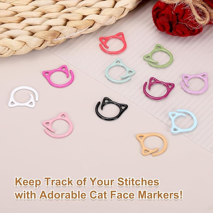 PATIKIL Cat Crochet Stitch Markers, 12 Pack Stitch Marker for Knitting Crocheting Supplies Cute Metal Spiral Knit Clip Ring Counters for Crochet Yarn DIY Crafts, Red