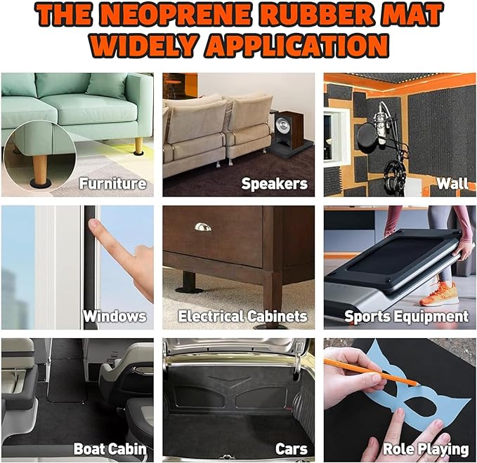 3/4''T x 12''W x 59''L Neoprene Sponge Foam Rubber Sheet Roll with Self-Adhesive Easy Cut DIY Adhesive Padding Perfect Cosplay Multi-Function Soundproof, Black