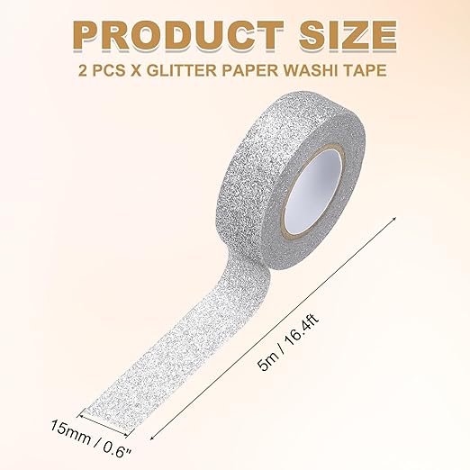 PATIKIL 2 Roll Glitter Paper Washi Tape, Washi Decorative Tape for Crafts, Silver