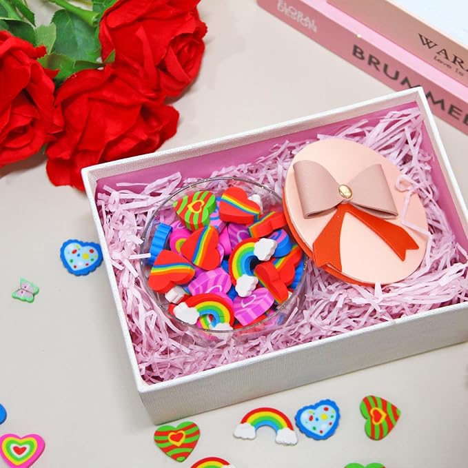 48pcs Large Erasers for Kids Bulk Heart Rainbow Pencil Erasers for Classroom Prizes Exchange International Children's Book Festival Party Favors Back to School Supplies