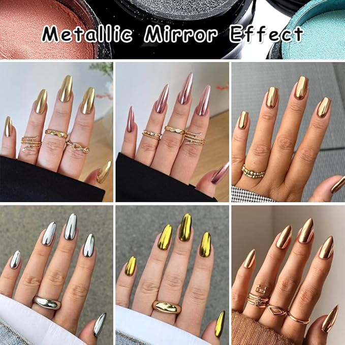 8 Jars Chrome Nail Powder Magic White Pearl Kit, Metallic Mirror Effect Holographic Glitter Iridescent Aurora Mermaid Pearl Pigment Dust Kit for Gel Polish Nail Art Decoration, Resin Craft