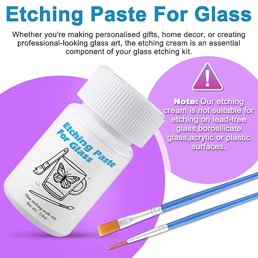 Glass Etch Starter Cream Kit for Intricate Designs Etching Art Cream(2.8 Oz) Etching Paste DIY Art Craft Supplies Create Permanently Stunning Etched Designs for Mirrors Windows Glass