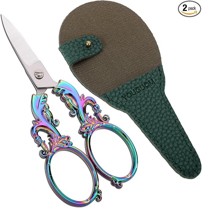 Crafting Scissors, 5.3in Sharp Multipurpose Fabric Scissors with Sheath, Arts Sewing Quilting Office Home School Paper Cutting Shears, Rainbow Large Handles