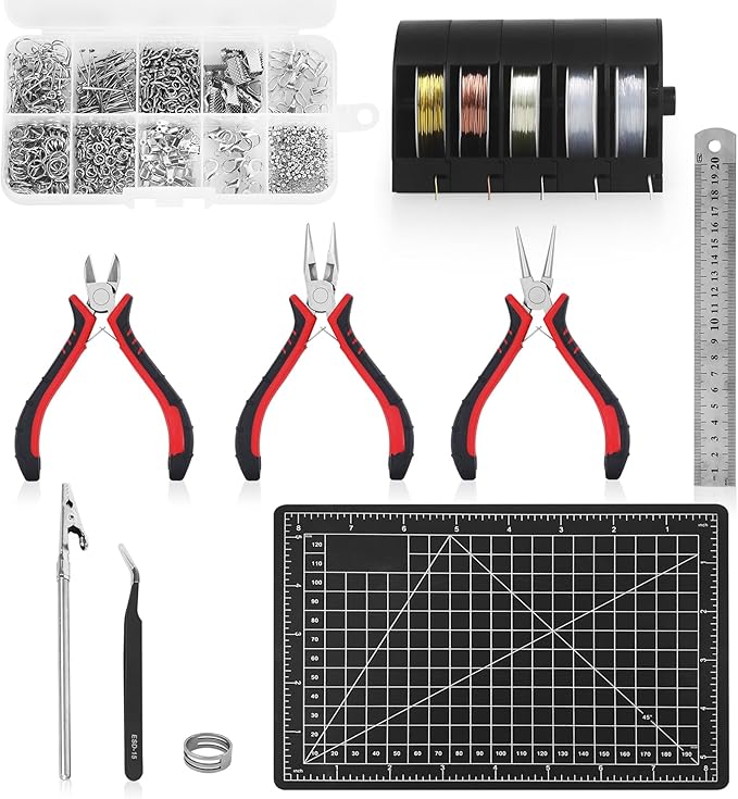 Jewelry Pliers Making Tools Set, Mini Jeweler Pliers for Adults with Beading Wire Kit, Bracelet Helper, Craft Earring Accessories for Jewelry Making Supplies DIY Hobby Repair