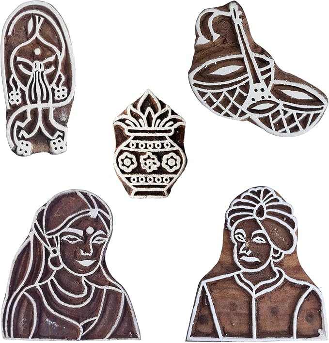 Royal Kraft Wedding Wooden Printing Stamps (Set of 5) - DIY Henna Fabric Textile Paper Clay Pottery Blocks Htag2203