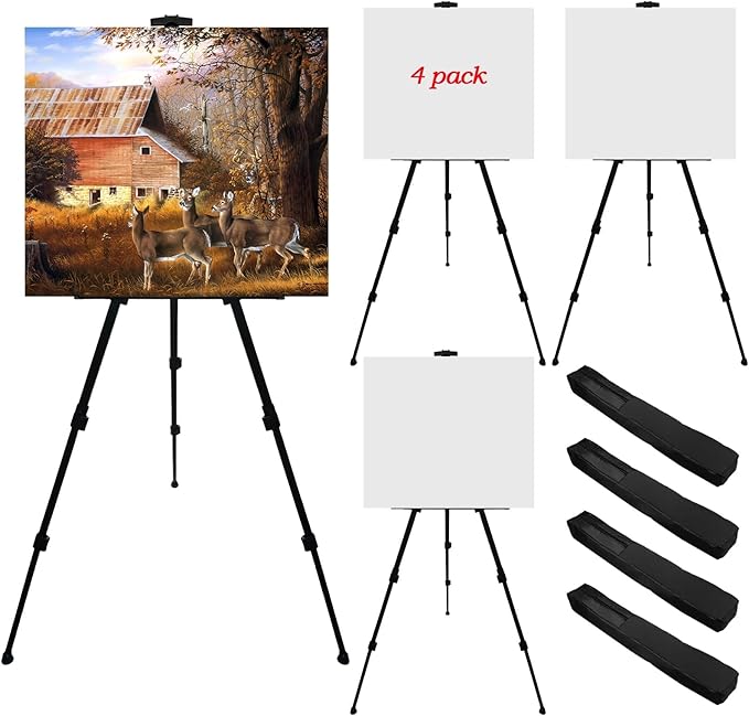 Art Easel Stand for Painting Canvases - 66-Inch Adjustable Metal for Adults Tabletop & Outdoor Use - Lightweight Portable Easel for Displaying & Drawing - Sturdy,4-Pack.