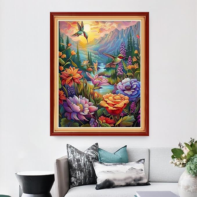 Dimensean Stamped Cross Stitch Kits Full Range of Embroidery Patterns Starter Kits for Beginners Adult or Kids DIY Cross Stitches Needlepoint Kits 11CT-Hummingbird Scenery 16x20 inch