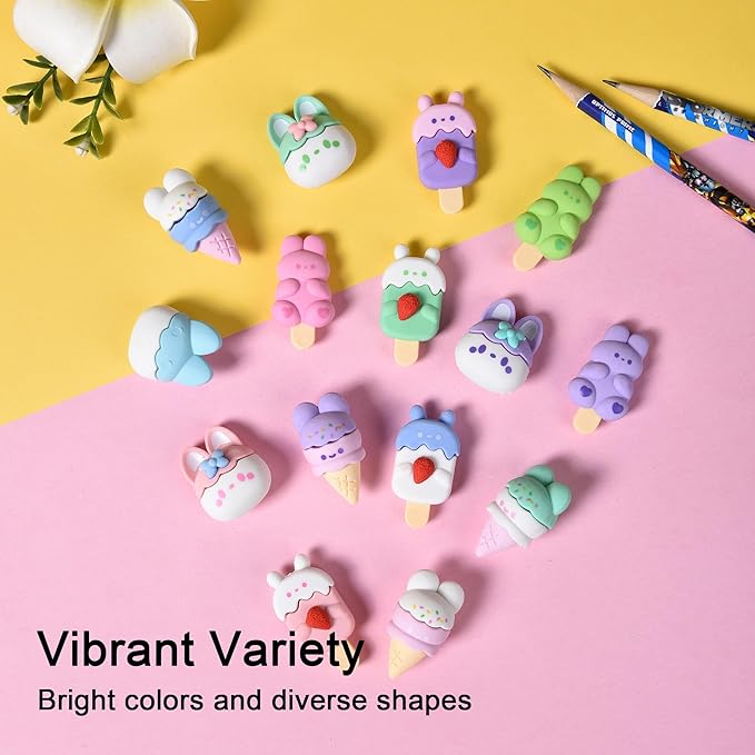 HILAZA 16 Pcs Ice Cream Erasers for Kids, Cute Animal Erasers for Girls, Cool Fun Puzzle Food Erasers for Ice Cream Themed Party Favors