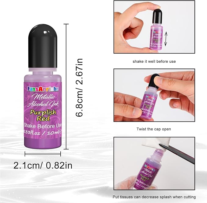 FansArriche Alcohol Inks for Resin, 64 Colors High Concentrated Alcohol Ink Set for Epoxy Resin, Alcohol-Based Resin Ink for Coasters, Fluid Painting Crafts, Tumbler Making, 10 ml Each