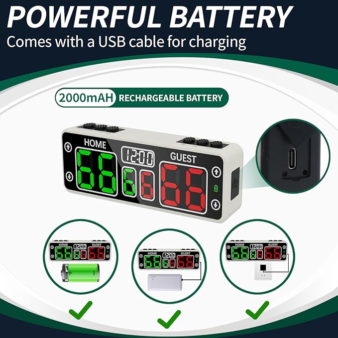 YZ Upgraded Digital Scoreboard with Timer, Mini Magnetic Electronic Scoreboard, LED Portable Scoreboard Basketball, Cornhole Score Keeper for Indoor&Outdoor Games