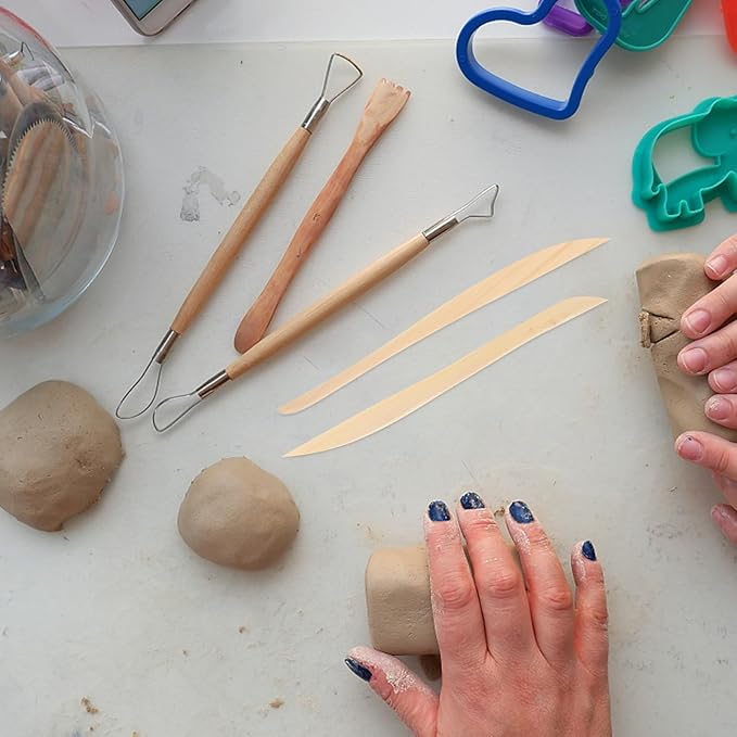 VILLCASE 30pcs Wooden Clay Carving Modeling Tools Kit, Double-Ended Clay Sculpture Tools, Polymer Pottery Dough Modeling Ceramic Tools for Cutting Shaping