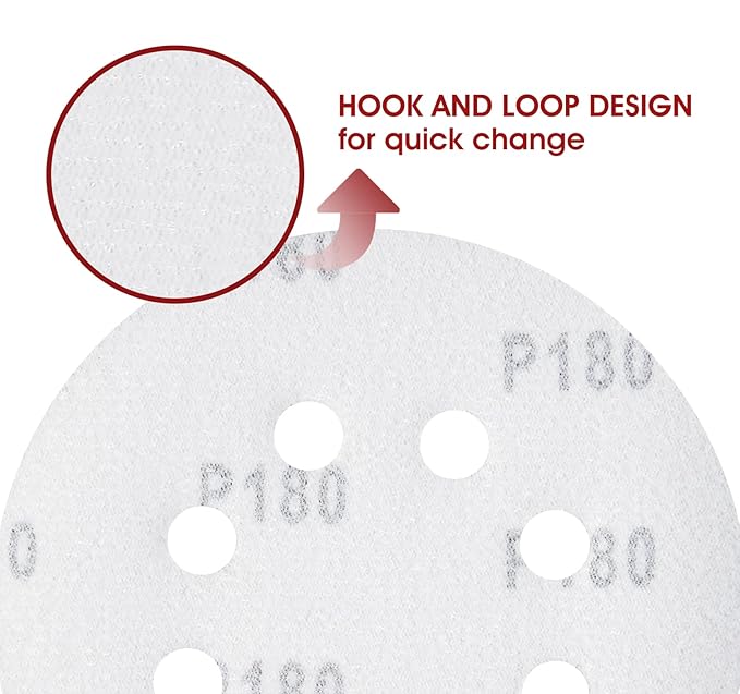 S SATC 150 PCS Hook and Loop Sandpaper 5 Inch Sanding Disc 8 Hole Sanding Discs 180 Grit Premium Aluminum Oxide for Random Orbital Sander