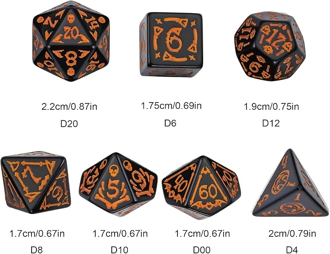 7-Die DND Dice Set Halloween Pattern Polyhedral Dice Set with Leather Bag, Skull Dice D&D Dice Set for RPG Table Games (Halloween Pattern-Black)
